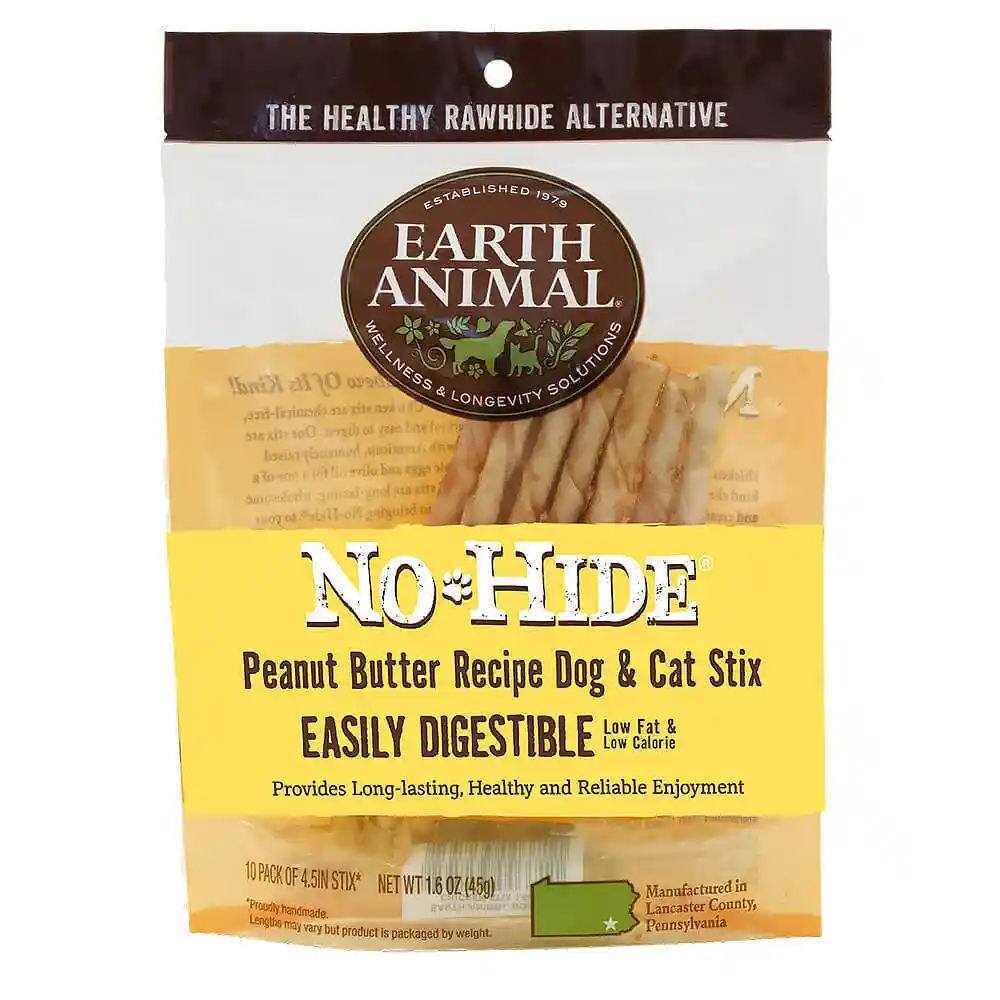 Earth Animal No Hide Peanut Butter Chew Stix 10 Pk