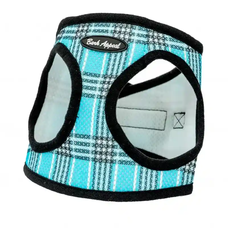 Bark Appeal Ez Wrap Mesh Harness Blue Plaid Lg