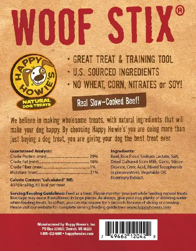 Happy Howie's Beef Woof Stix Bulk Beef 6 Inch