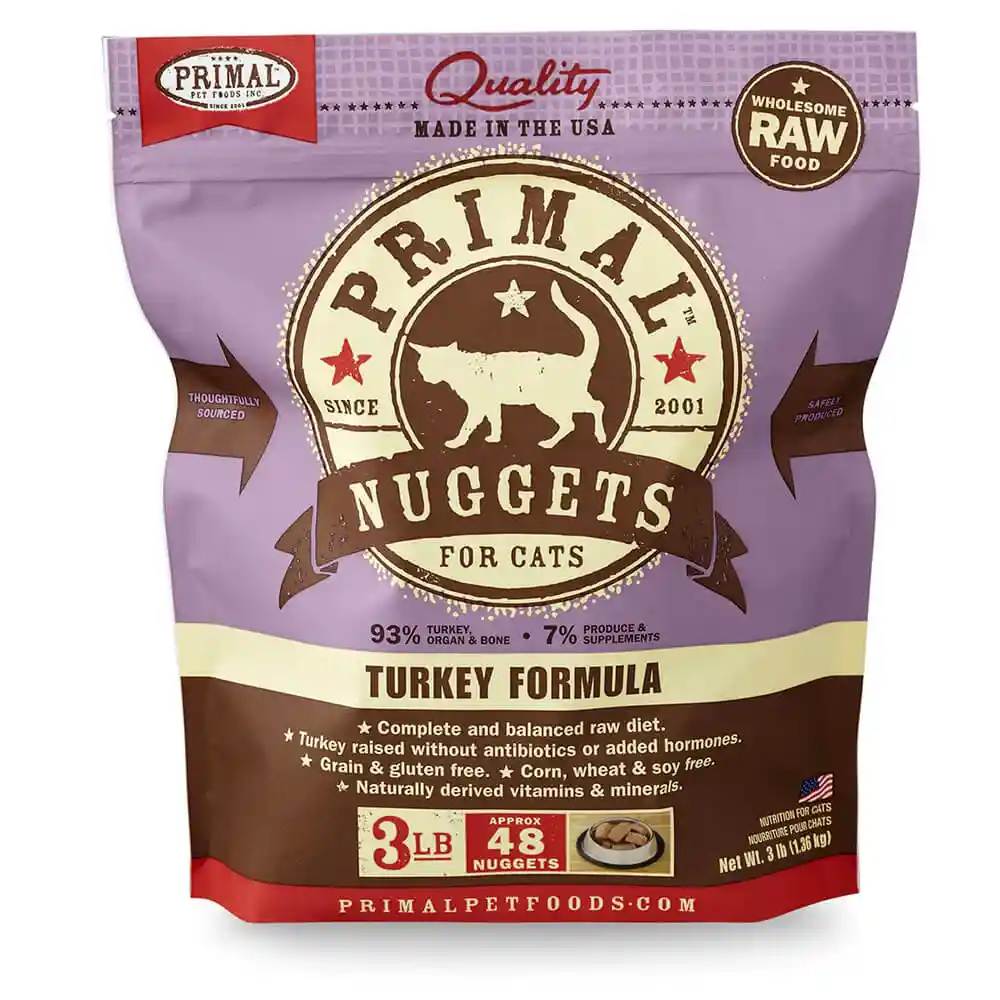 Raw Frozen Feline Trky Nuggets Cat Food 3-lb