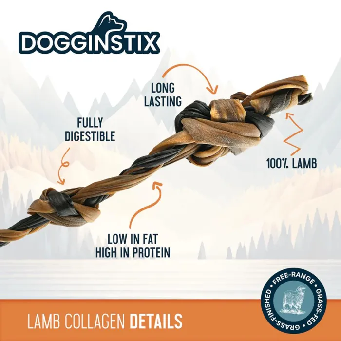 Dogginstix Braided Lamb Collagen Double Knot