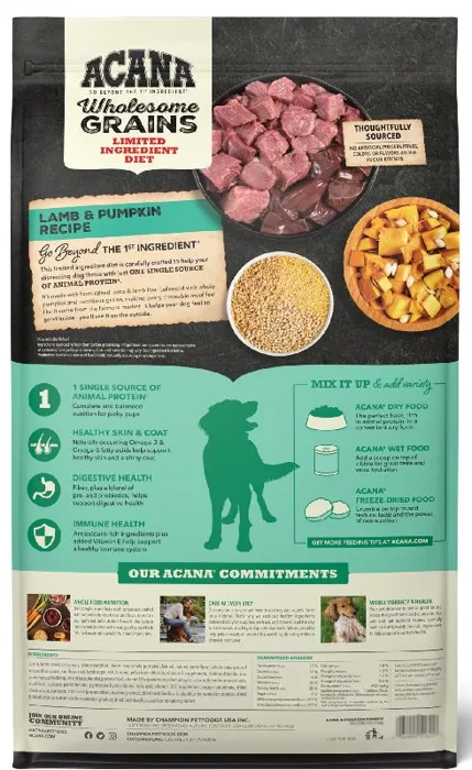 Acana Wholesome Grains Lamb & Pumpkin Dry Dog Food 22.5-lb