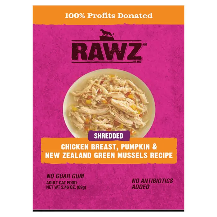 Rawz Shred Chkn/pmpkn/nzgm Pouch Cat 6/8/2.46 Oz
