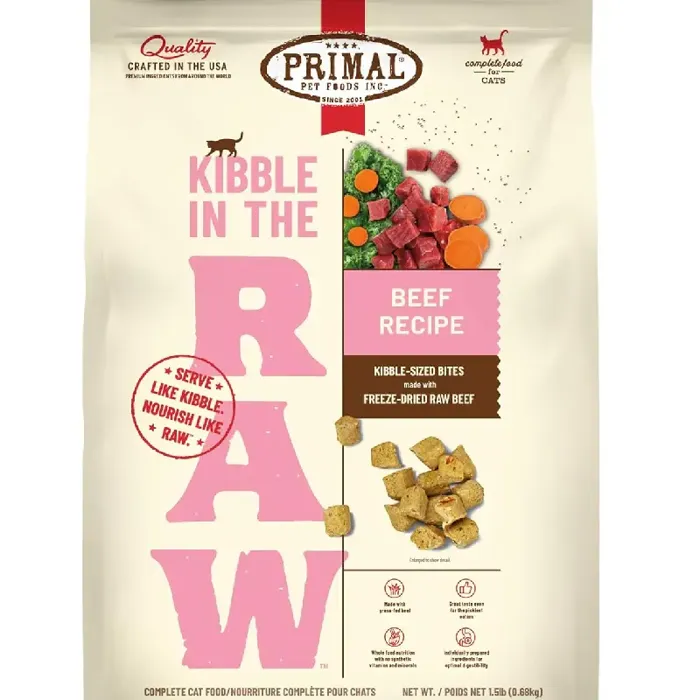 Primal Cat Kibble In the Raw Beef 1.5#