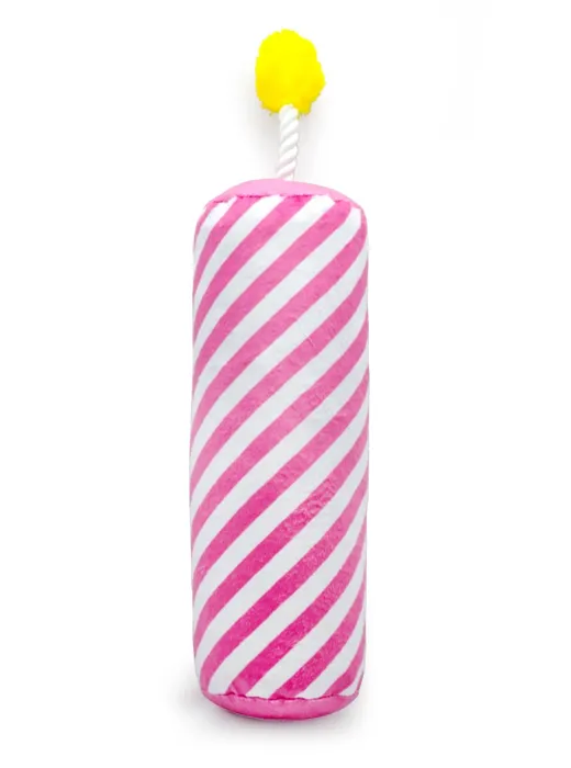Thoozypet Birthday Candle Pink Plush Dog Toy With Rope 16"